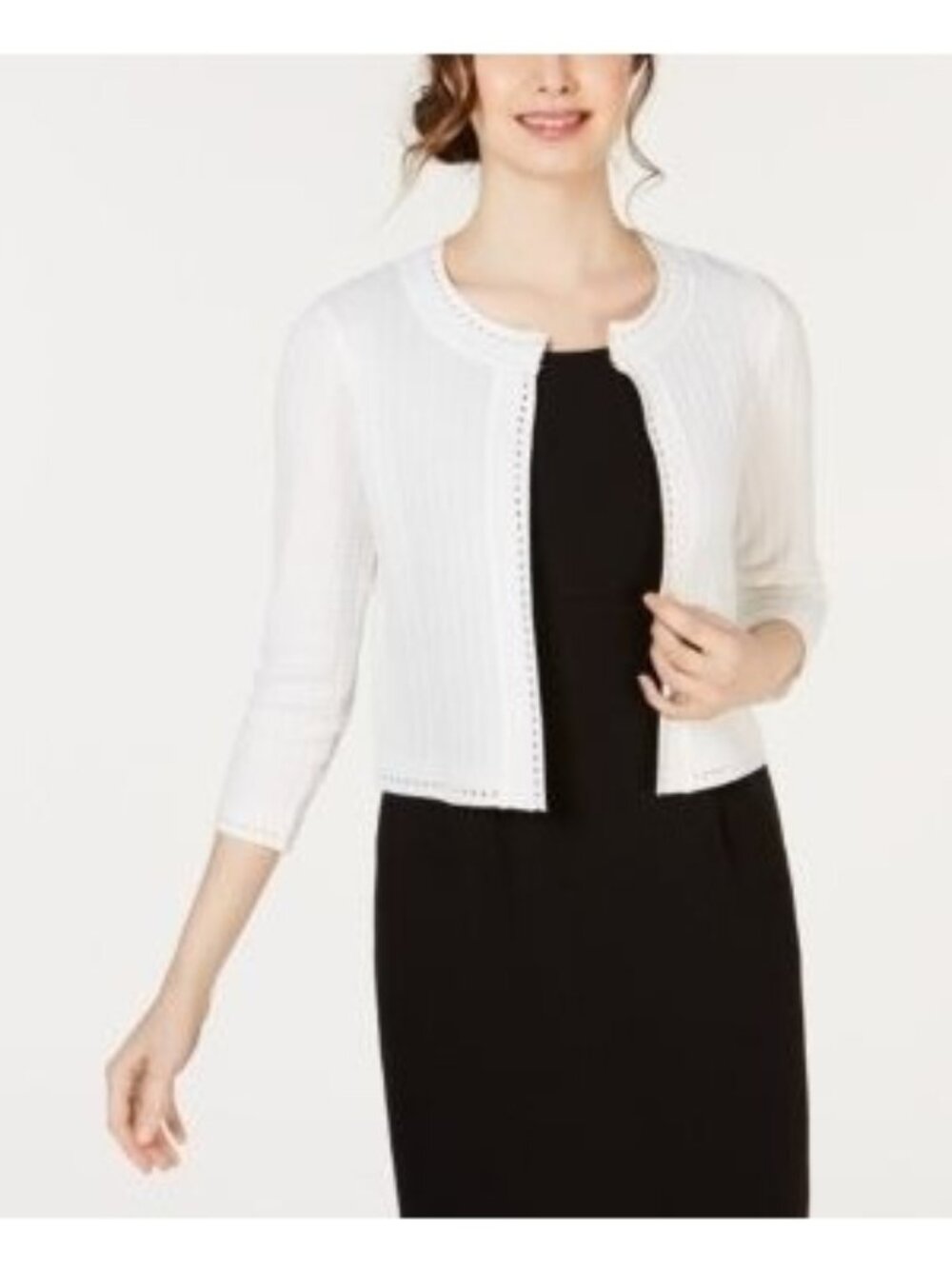 Taylor 3/4-Sleeve Trim Shrug in Ivory, Sz. XL